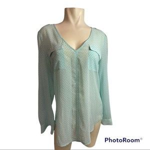 Candies Teal Sheer V-Neck Blouse Size L